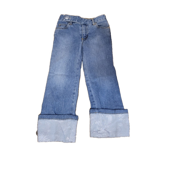 Mary-Kate and Ashley Girls Jeans Size 4 Sparkle Cuff Rhinestone Denim Pants Y2K - Picture 1 of 14